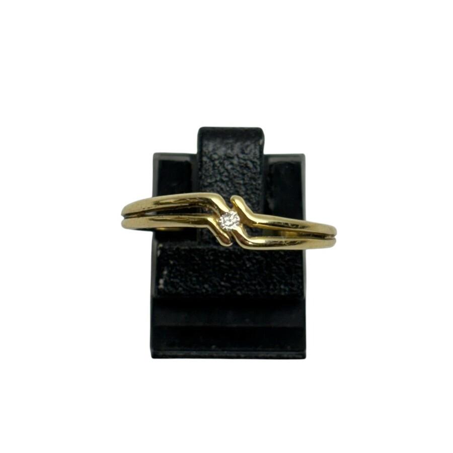 Art deco 14 karaat gouden ring met diamant, Sieraden, Tassen en Uiterlijk, Ringen, Ophalen of Verzenden, Zo goed als nieuw, 17 tot 18