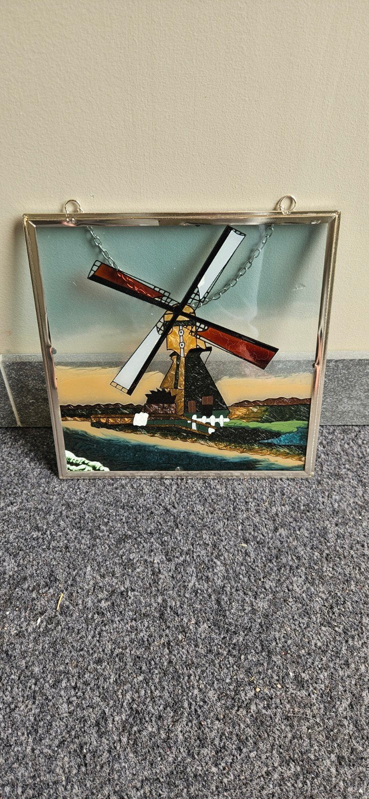 Gebrandschilderd glas in lood molen tafereel, Ophalen of Verzenden, Zo goed als nieuw, Overige onderwerpen, Onbekend