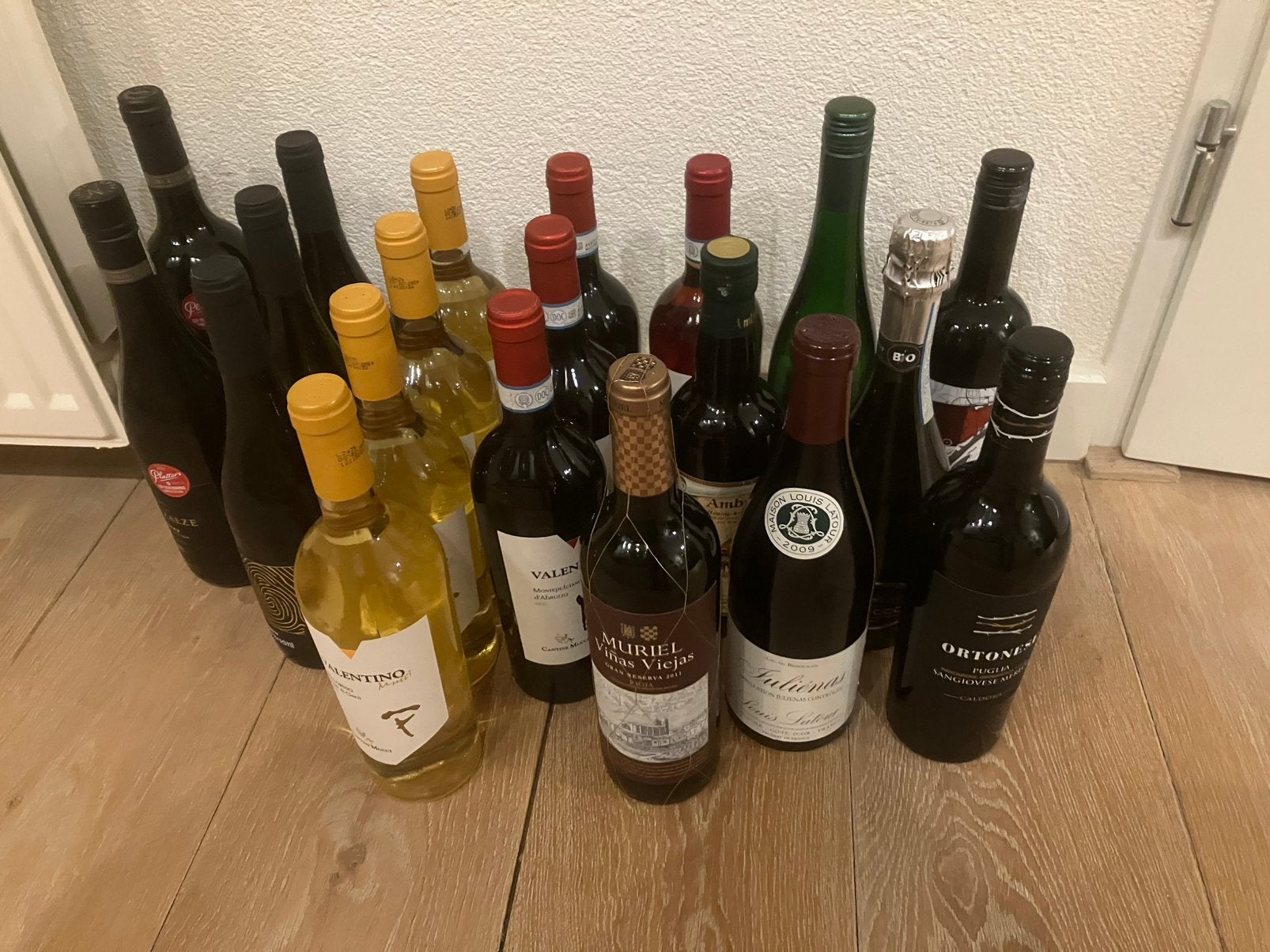 46 flessen wijn o.a. rood-wit-rosé-merlot-prosecco-sauvignon, Ophalen, Zo goed als nieuw, Frankrijk, Rode wijn