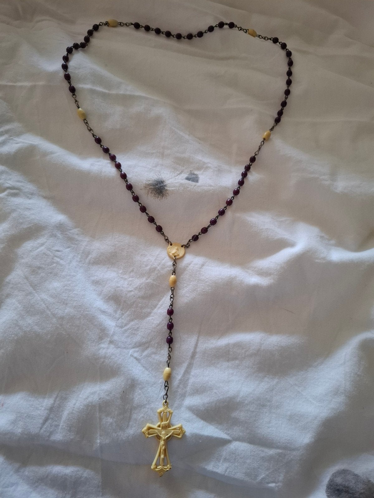 Vintage Rozenkrans met Kruisbeeld en Maria, Ophalen of Verzenden