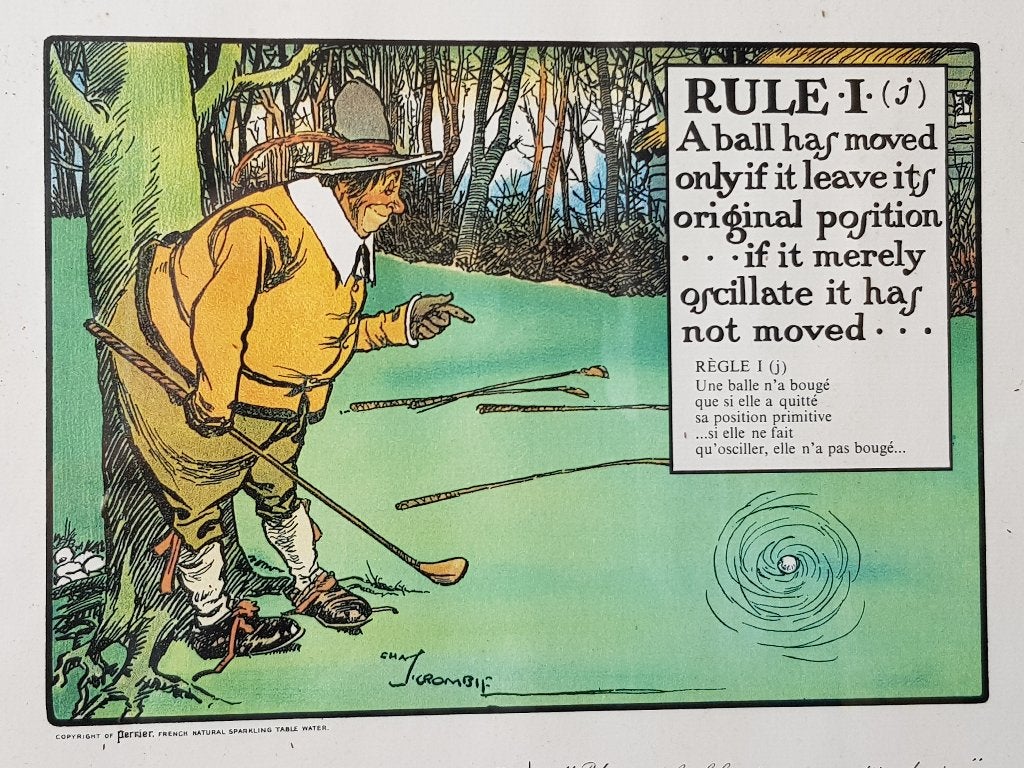 Mooie oude Engelse reclame litho van Perrier met een golfer., Antiek en Kunst, Kunst | Litho's en Zeefdrukken, Ingelijst, Ophalen of Verzenden