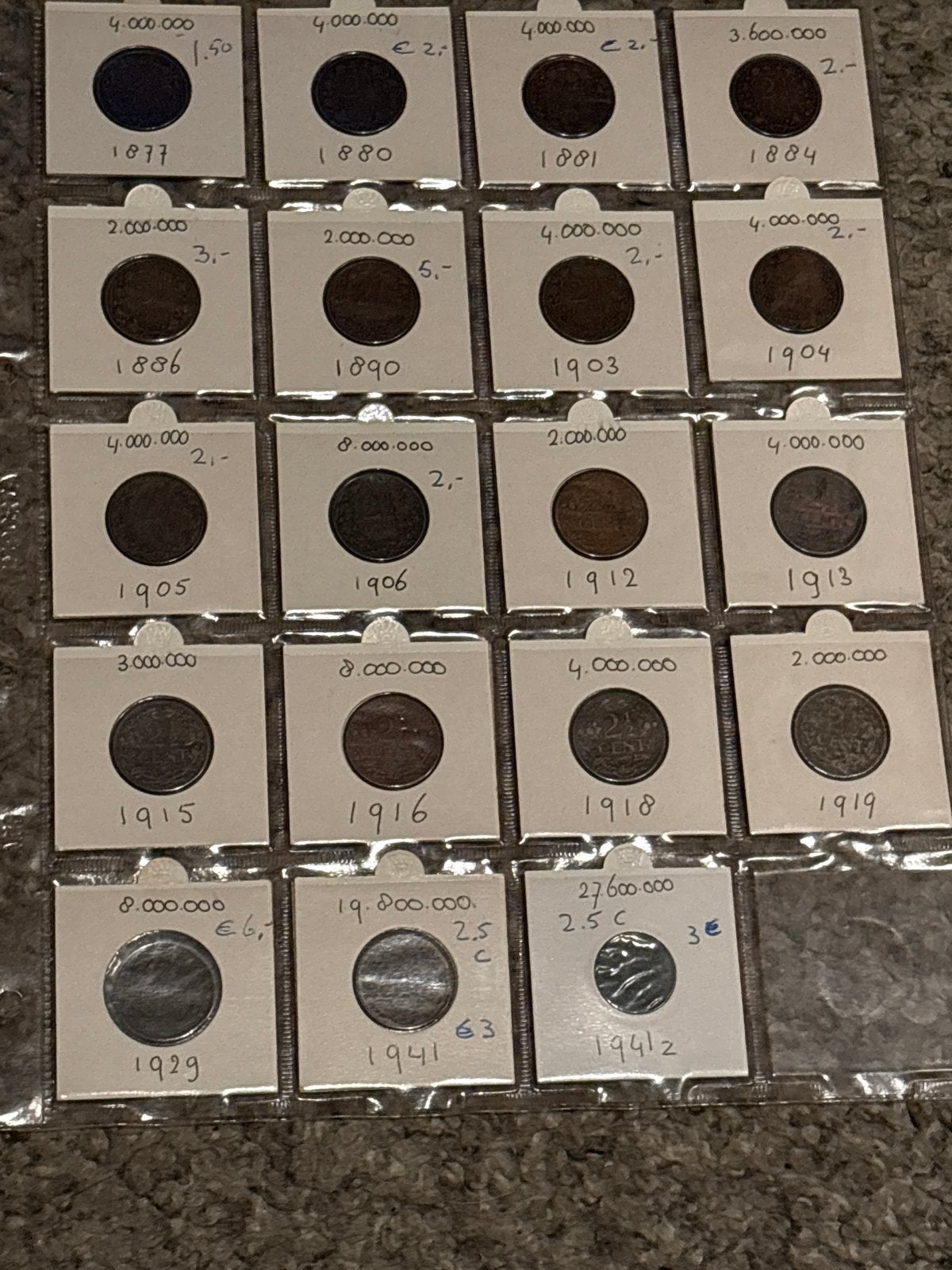 2½ Cent Wilhelmina & Willem III – 19 Verschillende Munten!, Postzegels en Munten, Munten | Nederland, Ophalen of Verzenden, Koning Willem III