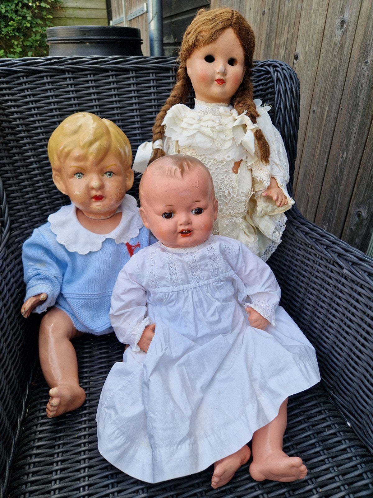 3 antieke grote poppen: Wildebras, Franz Schmidt & Co, Verzamelen, Poppen, Ophalen of Verzenden, Gebruikt, Babypop