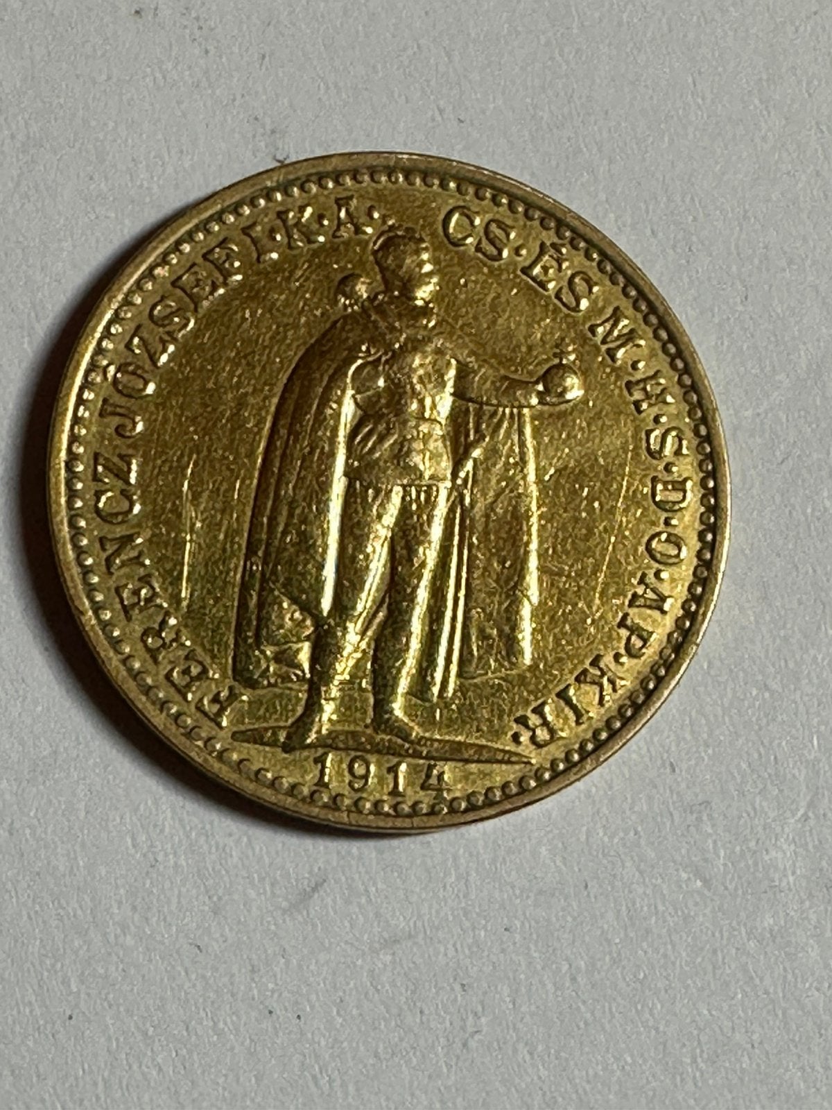 Gouden Hongaarse 20 Korona 1914– 21,6 karaat goud (900/1000), Ophalen of Verzenden, Oostenrijk, Goud