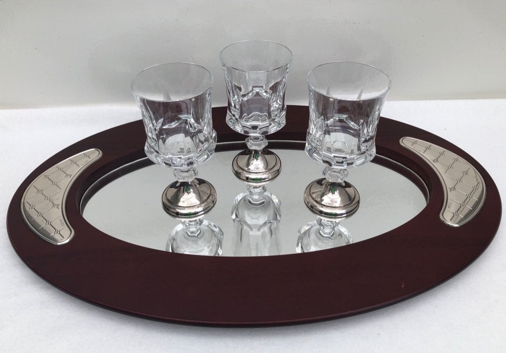 Hazorfim houten spiegelblad met verzilverde handgrepen, Gebruikt, Decoratieve rand, Ophalen of Verzenden, Overige typen