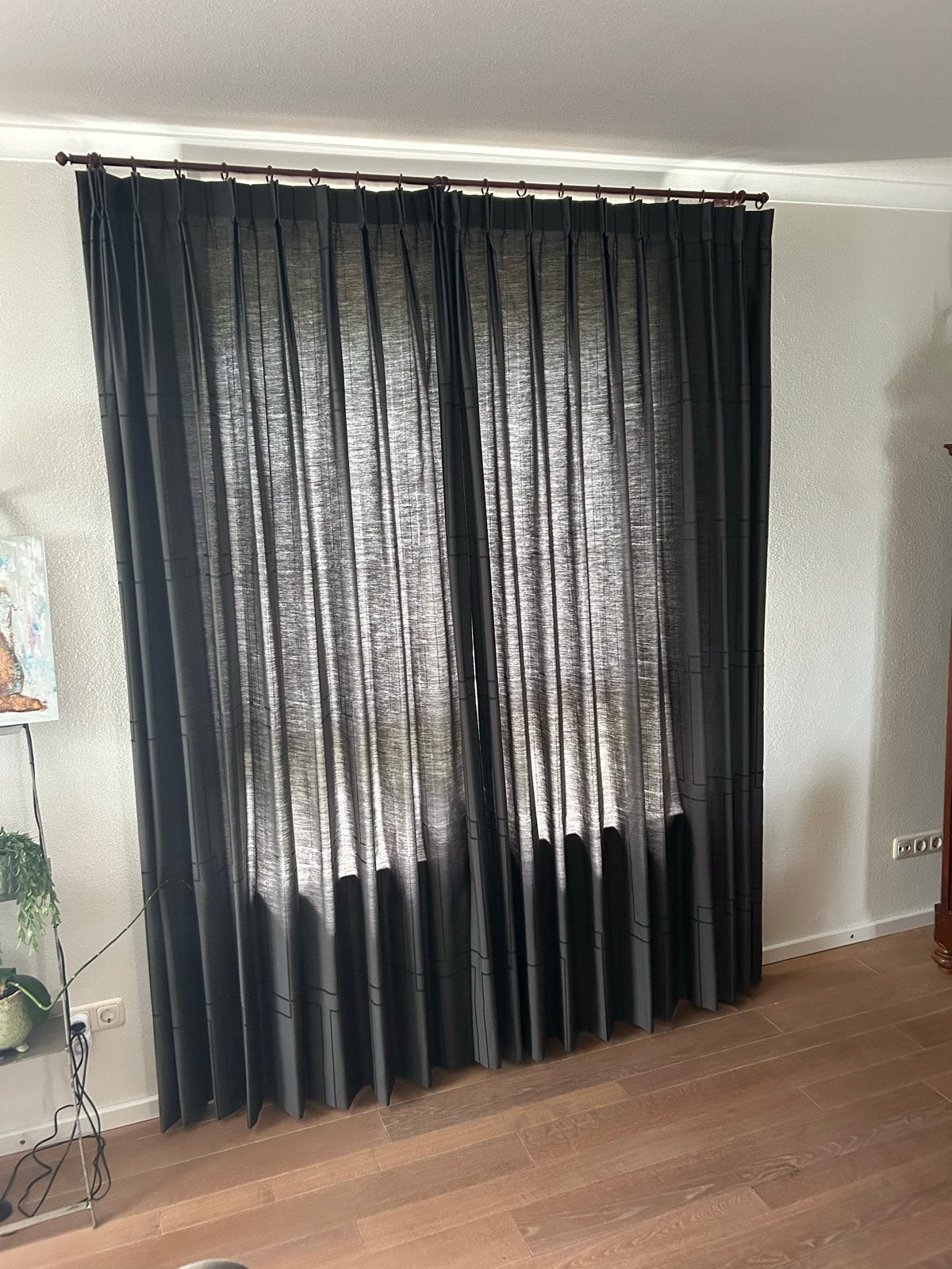 Z.G.A.N donkgrijze gordijnen incl roede, 230 cm hoog, Huis en Inrichting, Stoffering | Gordijnen en Lamellen, Ophalen, Met ringen