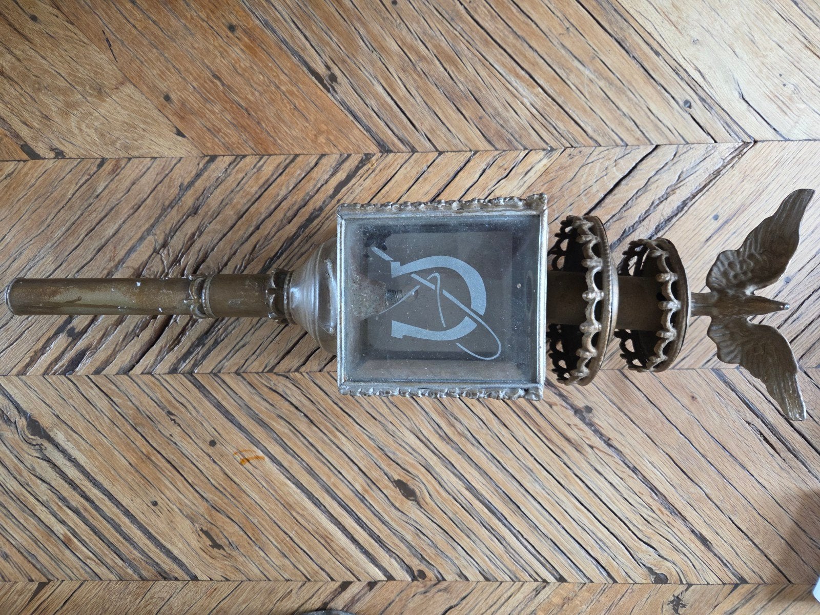 Antieke koetslantaarn, messing met glas, Ophalen of Verzenden