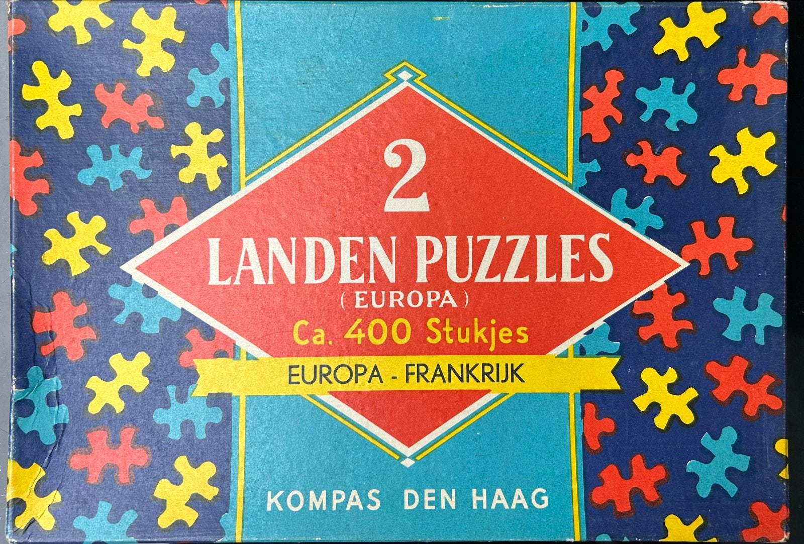 Vintage Kompas Landen Puzzels Europa & Frankrijk ca. 400 st, Ophalen of Verzenden, Minder dan 500 stukjes, Gebruikt, Legpuzzel