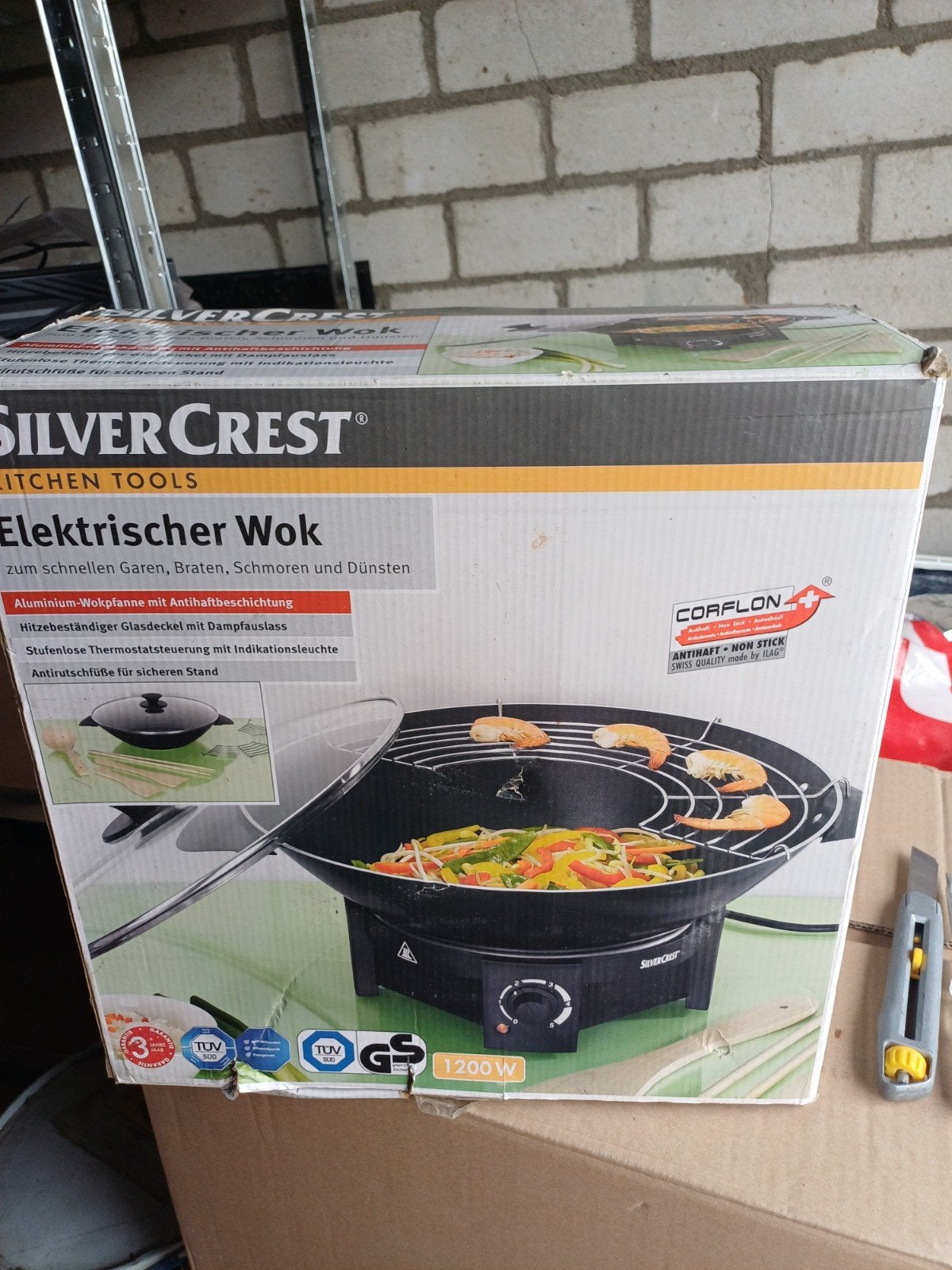 SilverCrest Elektrische Wok - 1200W, Anti-aanbaklaag, Ophalen, Nieuw