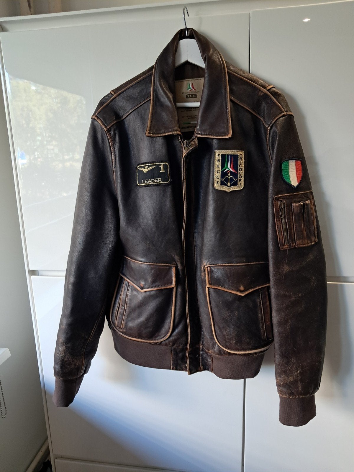 Aeronautica Militare Leren Jas - Maat 54 (L), Ophalen, Maat 52/54 (L), Bruin, Zo goed als nieuw