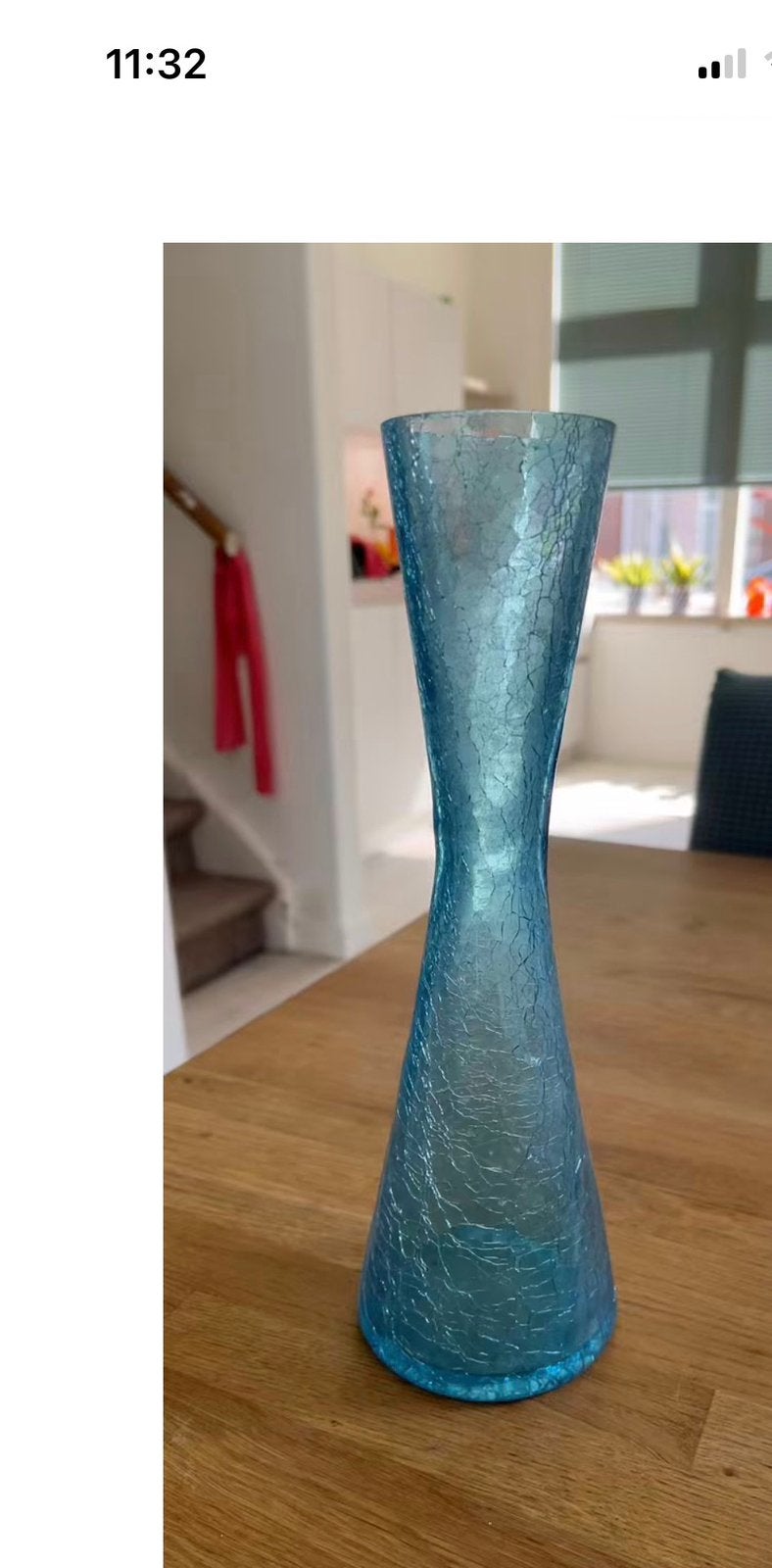 Prachtige blauwe craquelé vaas van 26 cm hoog, Huis en Inrichting, Ophalen, 26 cm, Handgemaakt, Blauw