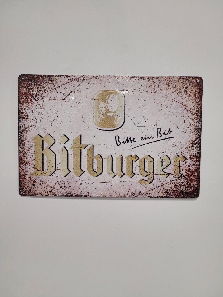 Bitburger Bitte Ein Bit bier reclamebord van metaal wandbord, Verzamelen, Ophalen of Verzenden, Nieuw, Reclamebord, Plaat of Schild