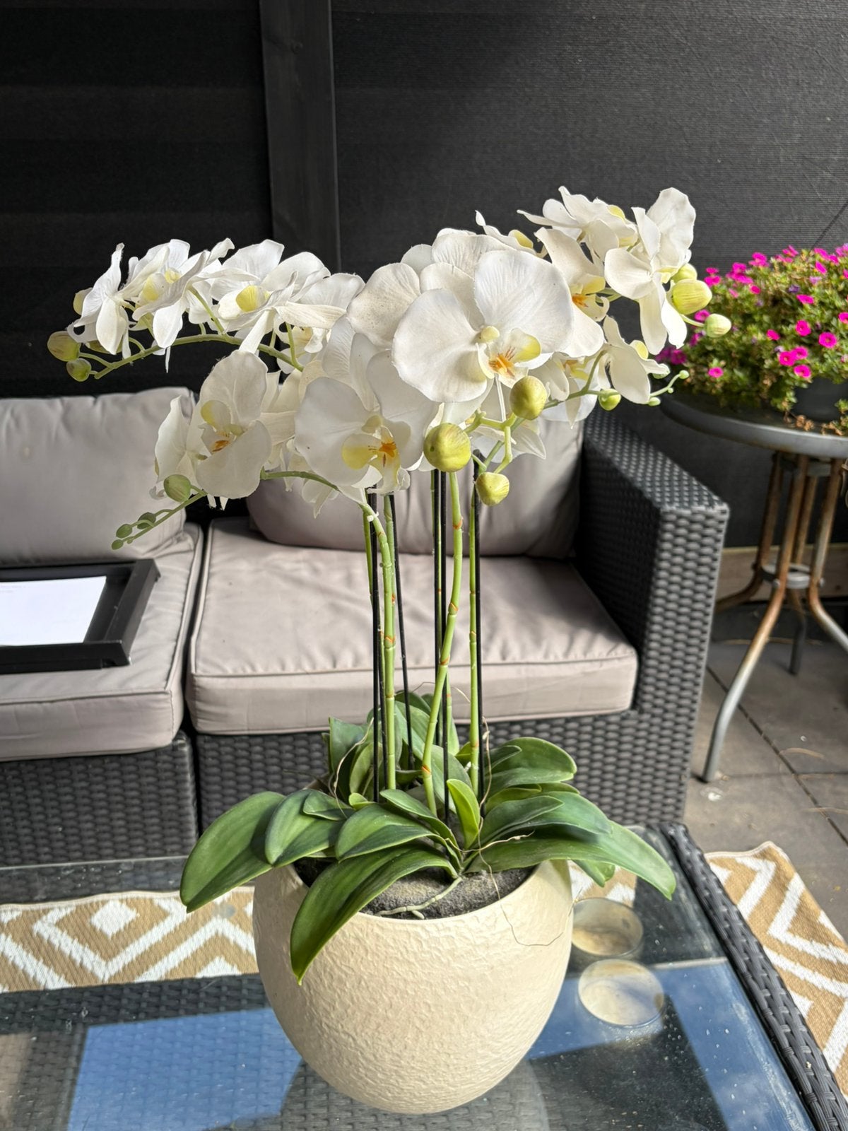 Grote kunst orchidee in sierpot - Wit, Ophalen, Binnen, Kunstbloem, Textiel