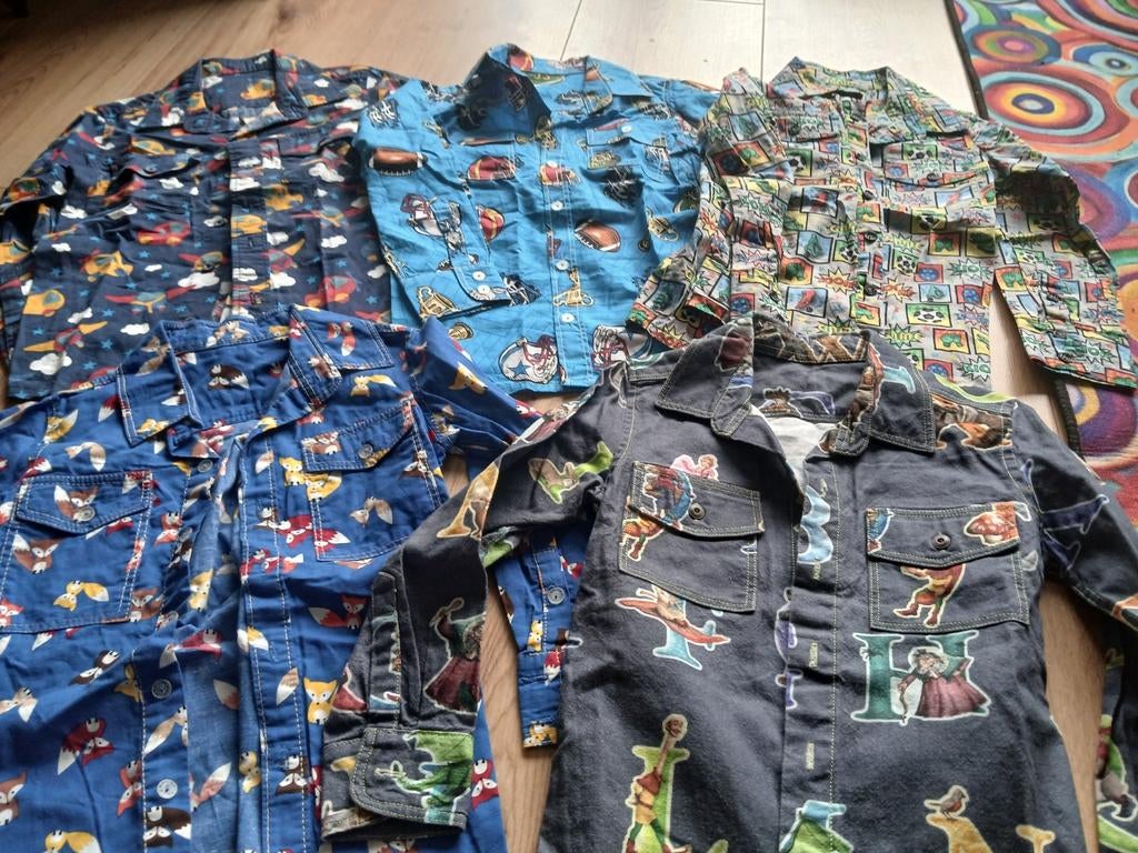 5 Blouses maat 128 Efteling, Rugby, Vosjes, Enzo, Gebruikt, Overhemd of Blouse, Ophalen of Verzenden, Jongen