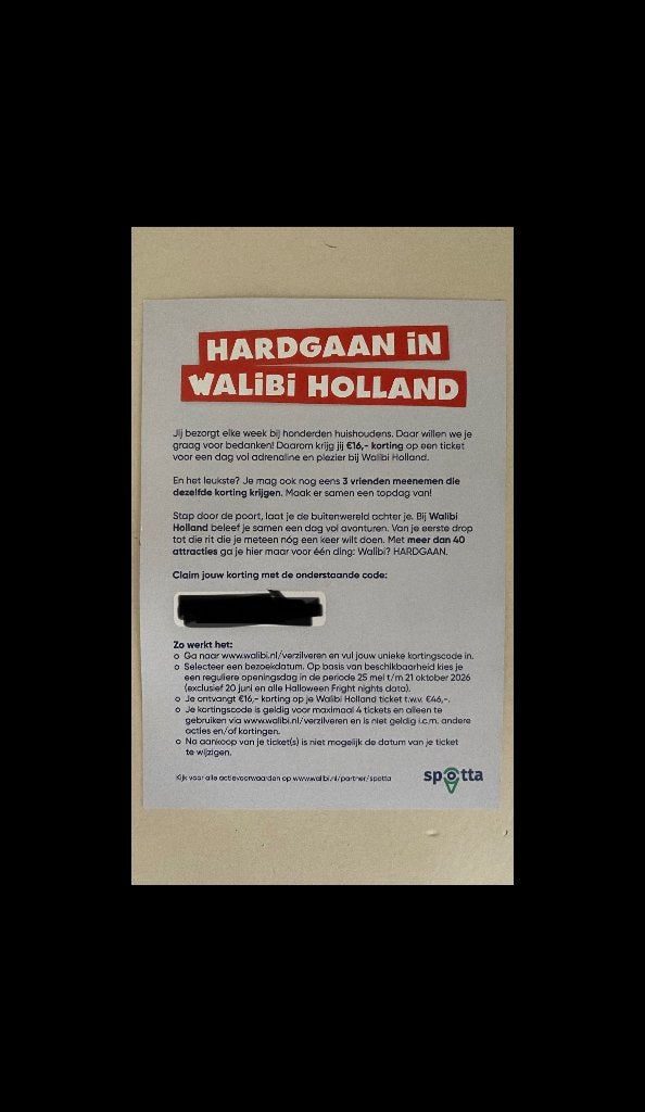 16 euro korting x3 voor Walibi Holland, Tickets en Kaartjes, Kortingen en Cadeaubonnen, Drie personen of meer, Kortingsbon, Pretpark