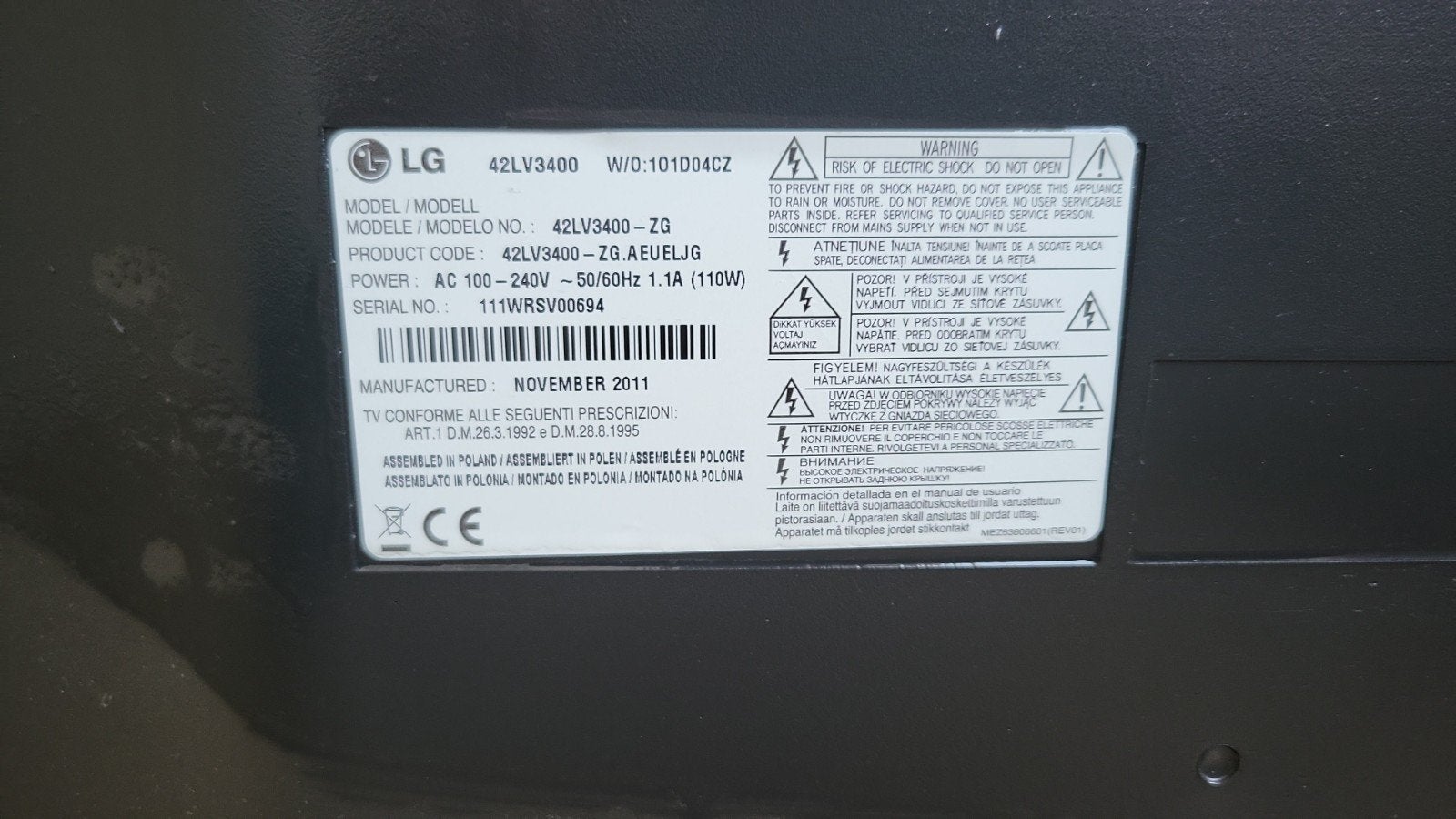 LG 42LV3400 LCD TV - 106 cm (42 inch) Full HD, Ophalen, Gebruikt, 50 Hz, LCD