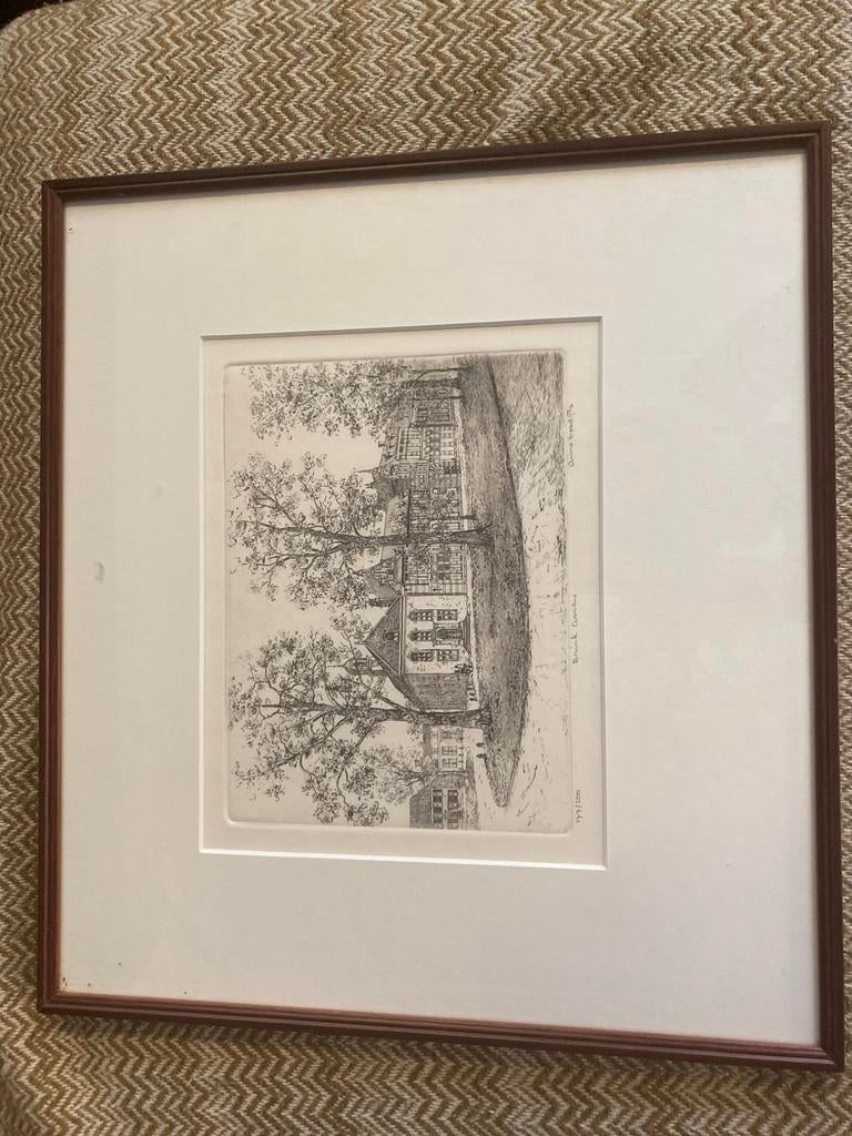 Gesigneerde en genummerde ets Anna Doedijns  - Assen -, Antiek en Kunst, Ophalen, Stadsgezicht, 1950 - 1999, Genummerd
