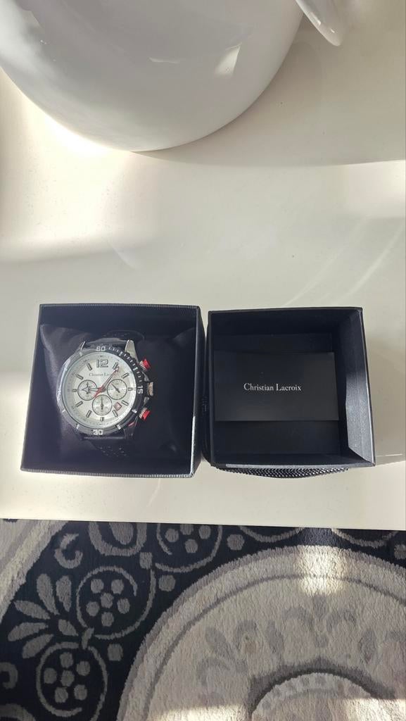 Nieuw CHRISTIAN LACROIX Chronograph Sol Zwart & Chroom, Overige merken, Leer, Staal, Polshorloge