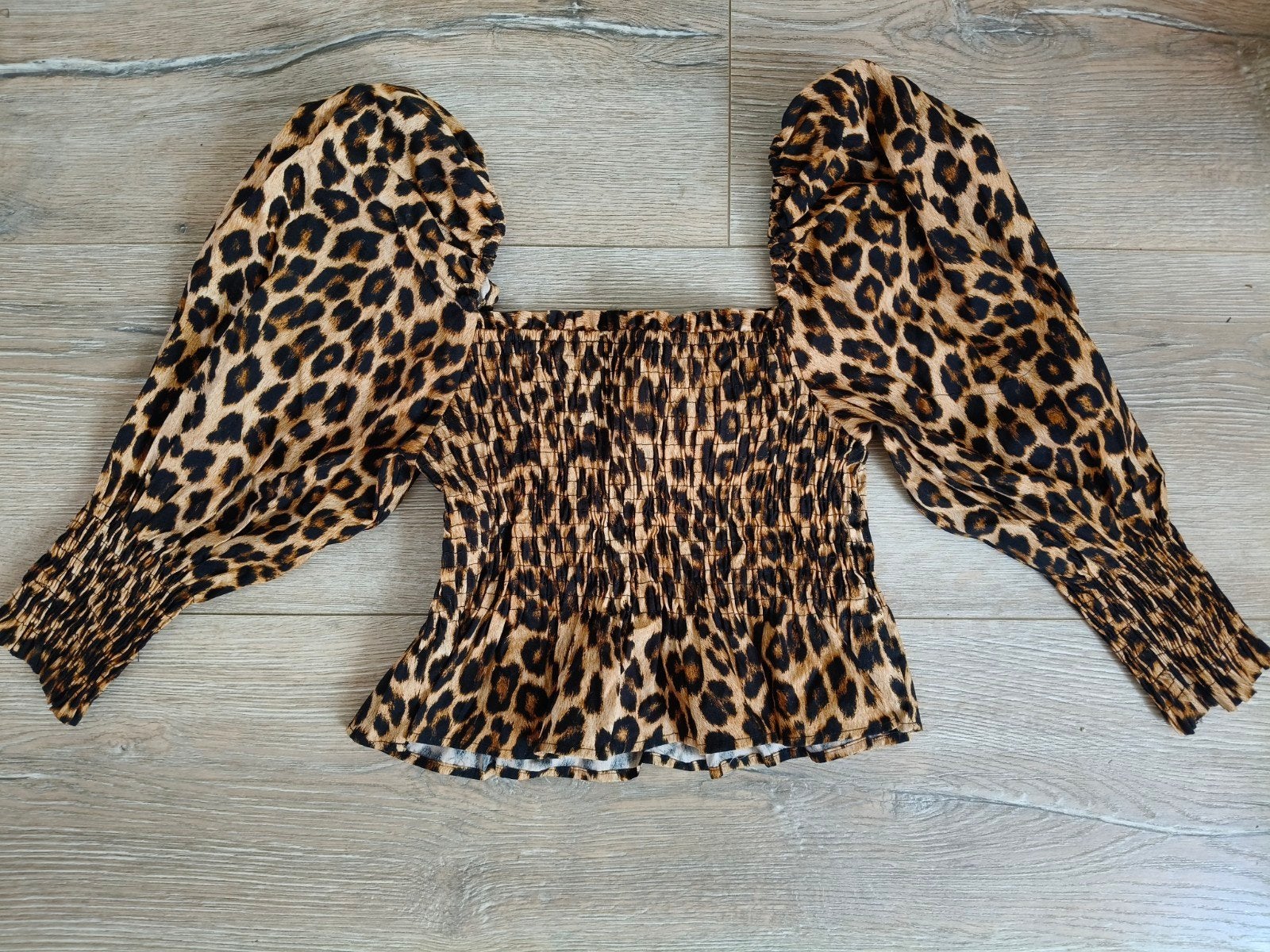 Zara luipaardprint crop top met lange mouwen/ M, Bruin, Zara, Lange mouw, Gedragen