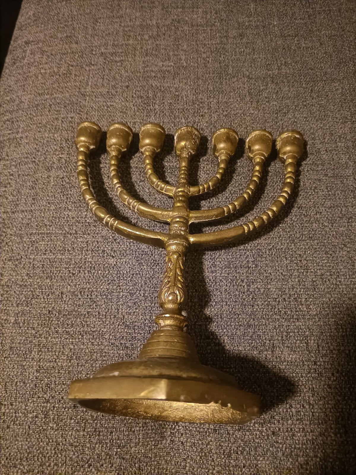 Antieke massieve Messing Menora Kandelaar - 7-armig, Ophalen of Verzenden, Koper of Brons