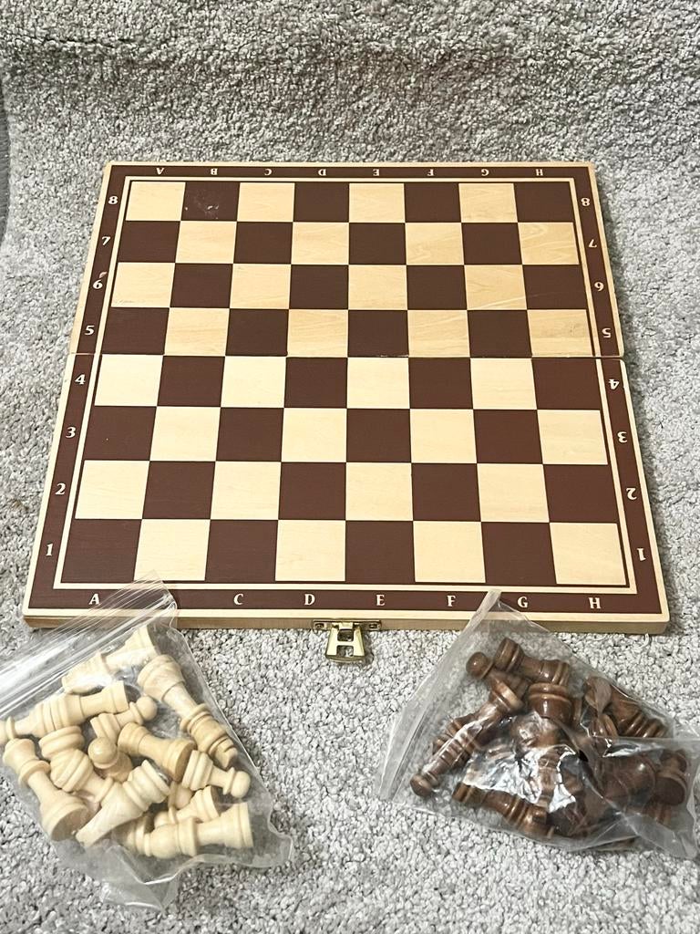 Schaak- en Backgammon Reisspel - Houten Klapbord, Een of twee spelers, Ophalen of Verzenden, Gebruikt, Reisspel