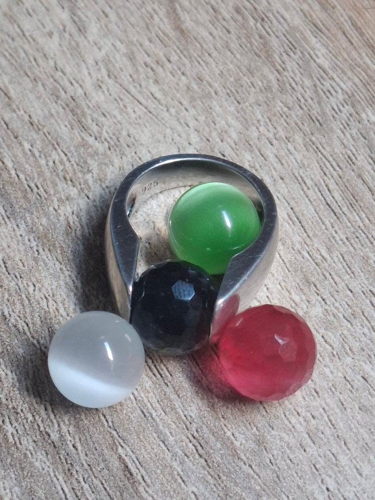 Zilveren MELANO ring met verwisselbare stenen ong. maat 17, Ophalen of Verzenden, Gebruikt, Overige kleuren, Overige materialen