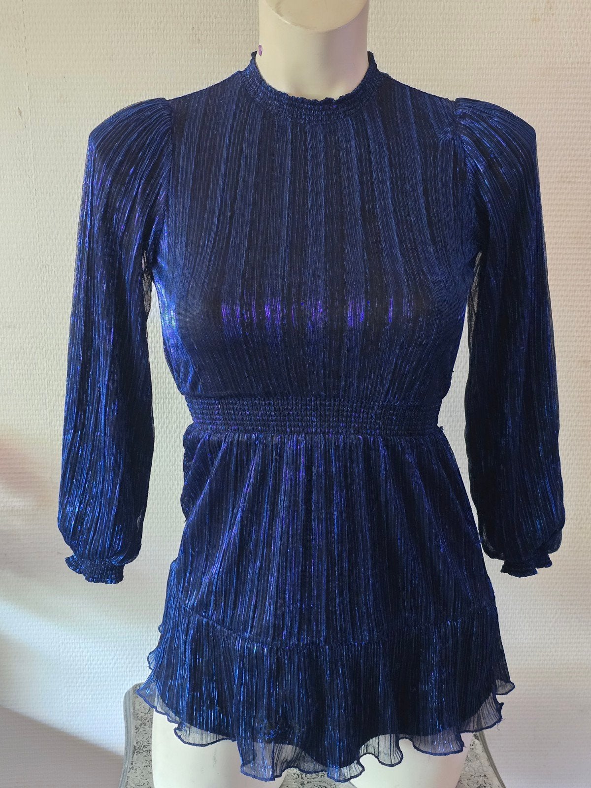 WE Paulette meisjes Kerstjurk Blauw Maat 134/140, WE, Meisje, Ophalen of Verzenden, Zo goed als nieuw