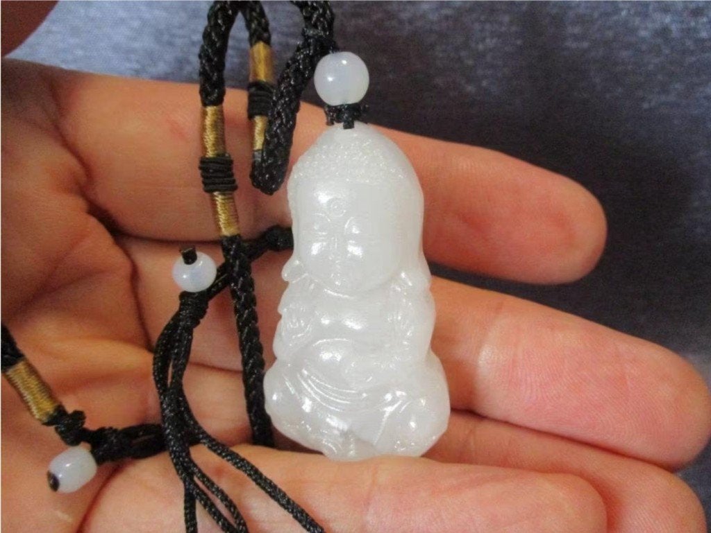 Boeddha van witte Afghanistan Jade aan verstelbaar halskoord, Sieraden, Tassen en Uiterlijk, Kettingen, Verstelbaar, Verzenden