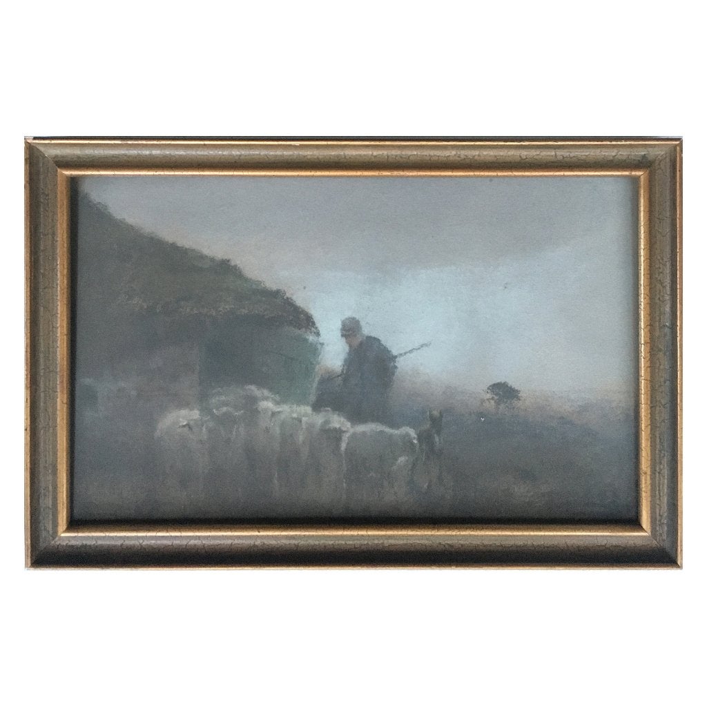 1912-1930 GERARD COX Sr. PASTEL HERDER & KUDDE ORIG. LIJST, Pastel, Achter glas, Overige materialen, Landschap