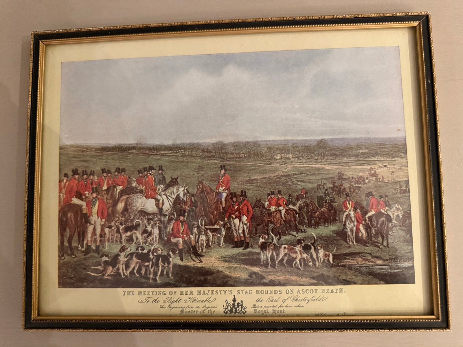 Antieke Jachtscène Print - Ascot Heath, Paneel, Ophalen of Verzenden, Landschap, Tekening