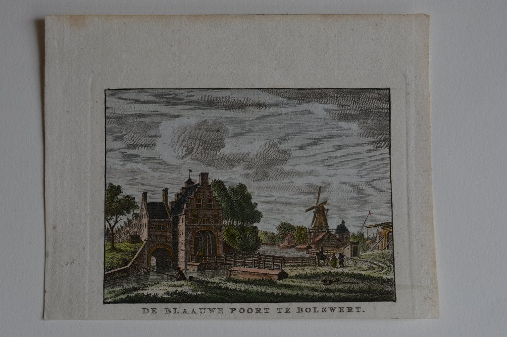 BOLSWARD DE BLAUWE POORT handgekleurde gravure 1790 GV5, Verzenden, Stadsgezicht, Handgekleurd, Gravure