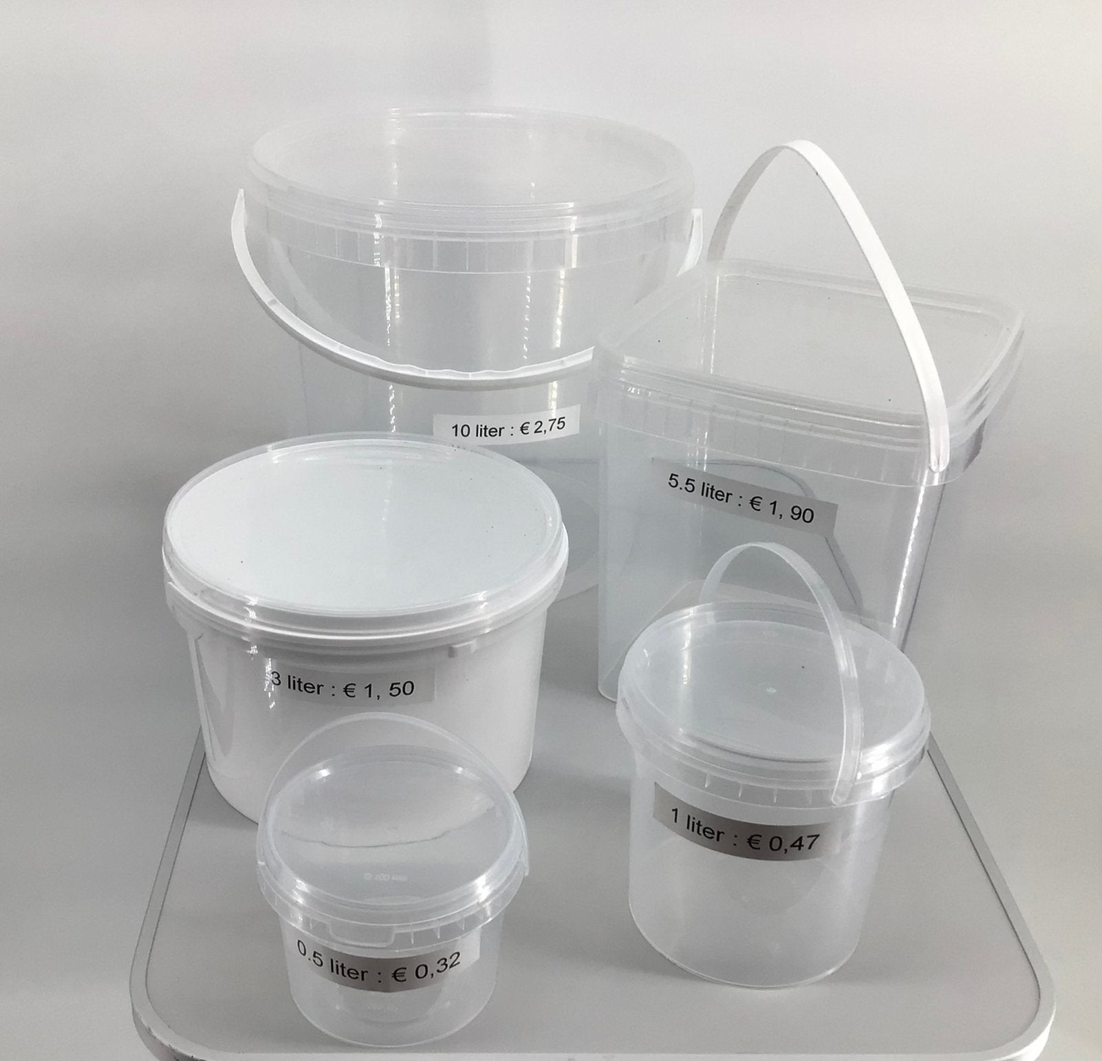 Emmers. Nieuw. Maat : 0.5, 1.3, 5.5,10 ltr. Vanaf: € 0,32., Huis en Inrichting, Emmers, Ophalen of Verzenden, Nieuw, Kunststof