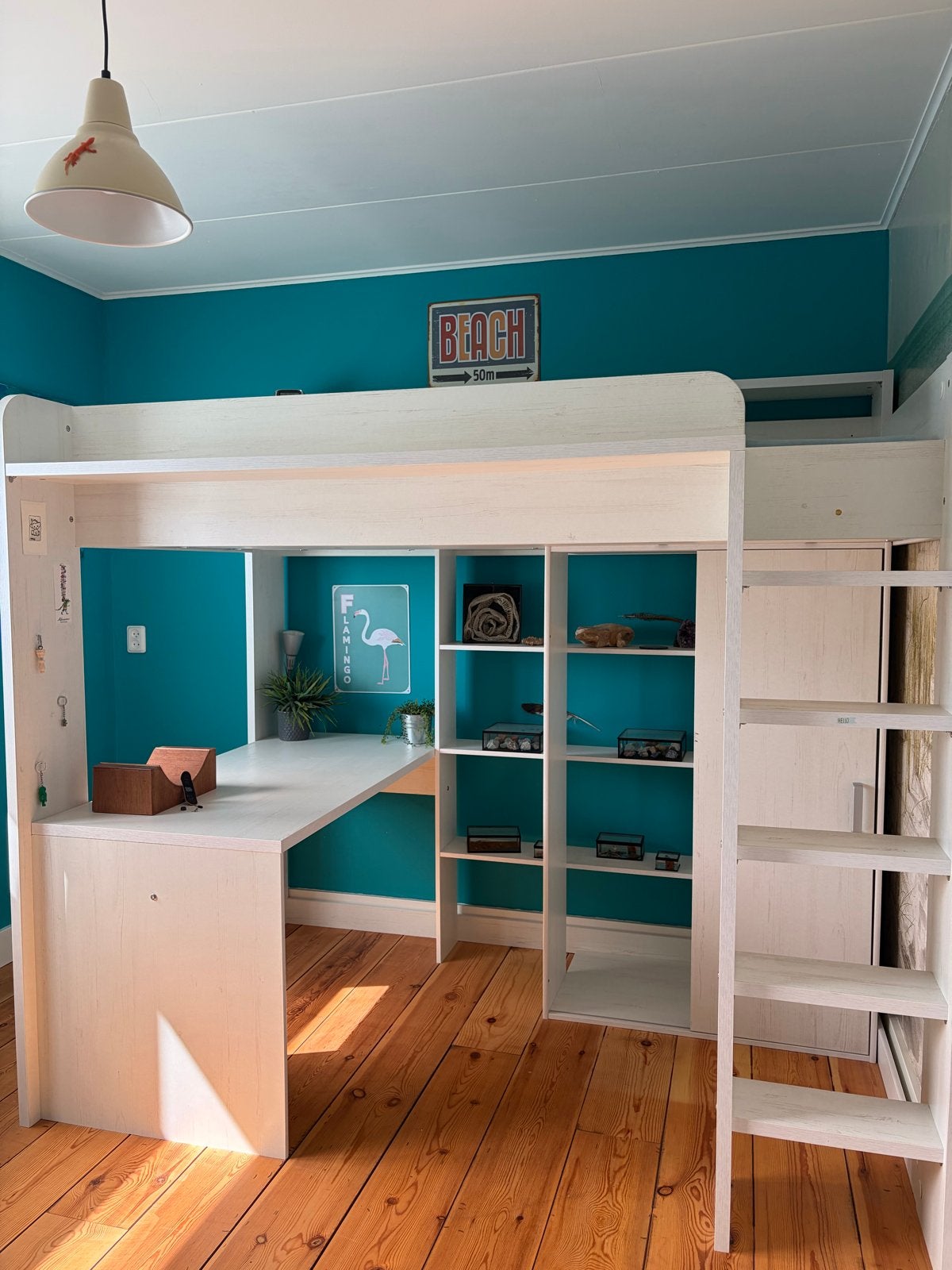 Hoogslaper met bureau en kast, Ophalen, Hoogslaper, Eenpersoons, 140 cm