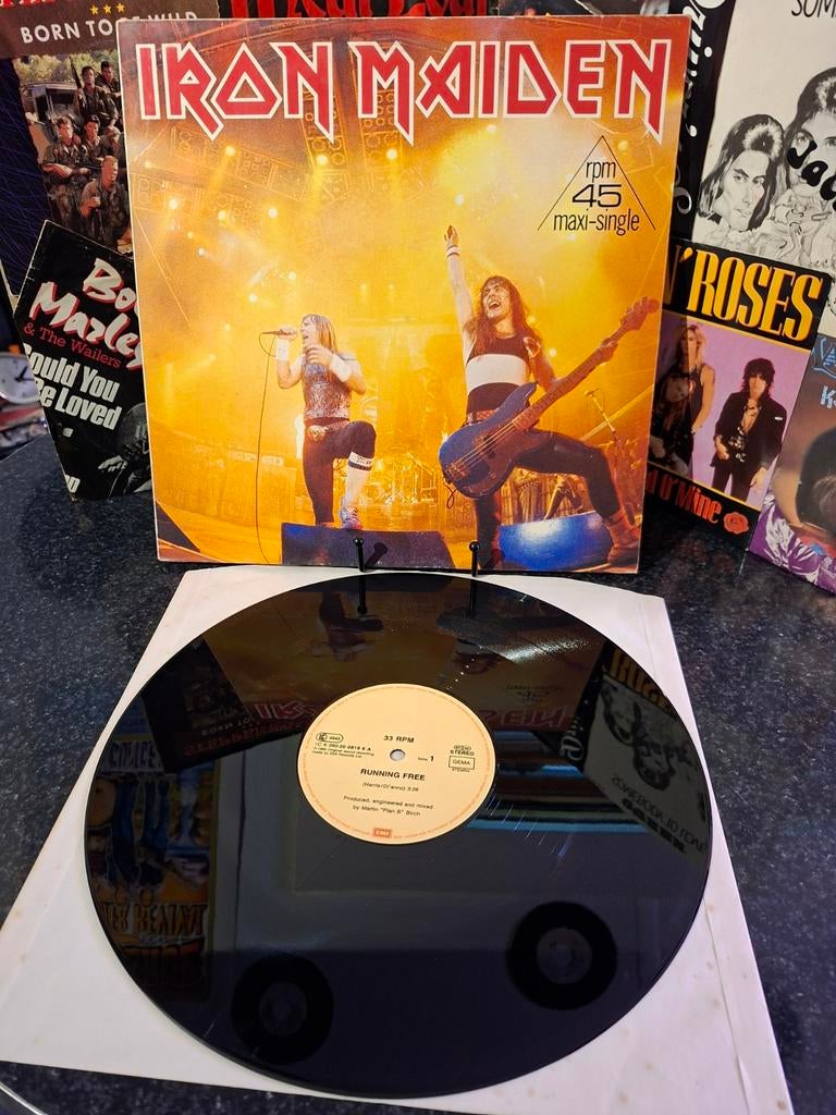 Iron Maiden - Running Free (Maxi-Single) 1985, Gebruikt, 1980 - 1989, Ophalen of Verzenden, Fotohoes