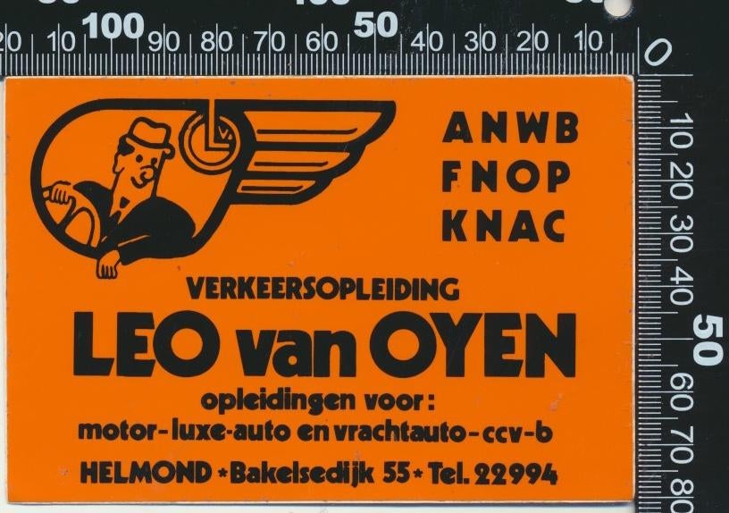 Sticker: Verkeersopleiding Leo van Oyen - Helmond, Ophalen of Verzenden, Zo goed als nieuw, Bedrijf of Vereniging