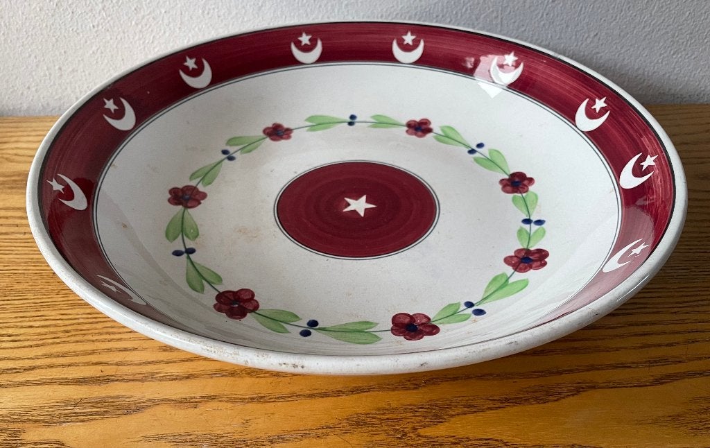 Grote antieke rijstschaal met zeldzaam patroon   (REK 3), Ophalen of Verzenden