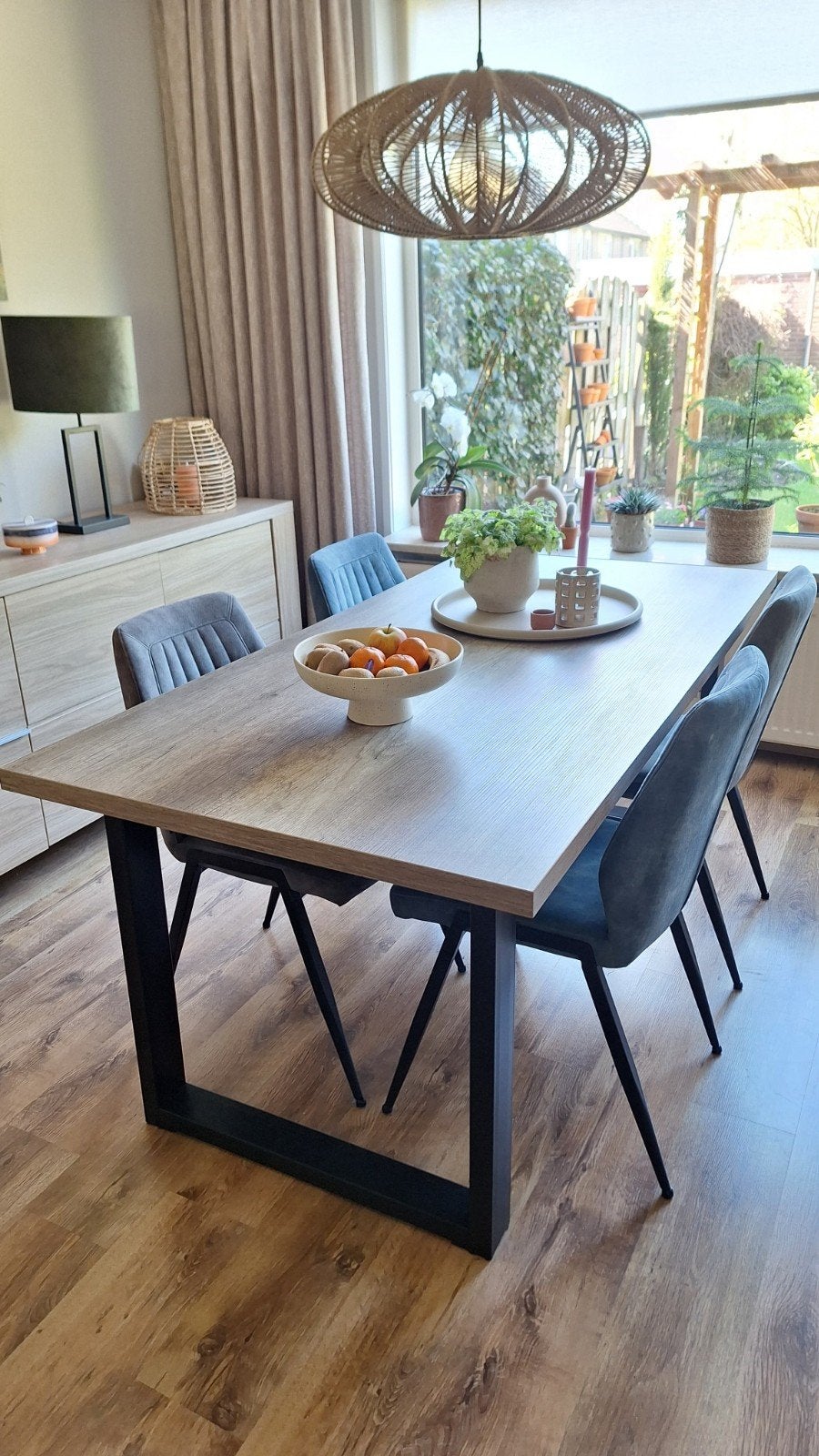 Eetkamerset met 4 stoelen Eettafel 90x180 cm - Modern design, Gebruikt, 50 tot 100 cm, 150 tot 200 cm, Modern