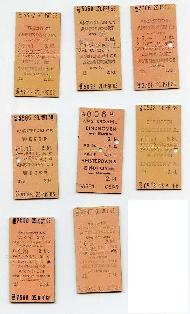 treinkaartjes einkele reis 1968, Verzenden, Gebruikt, Trein, Overige typen