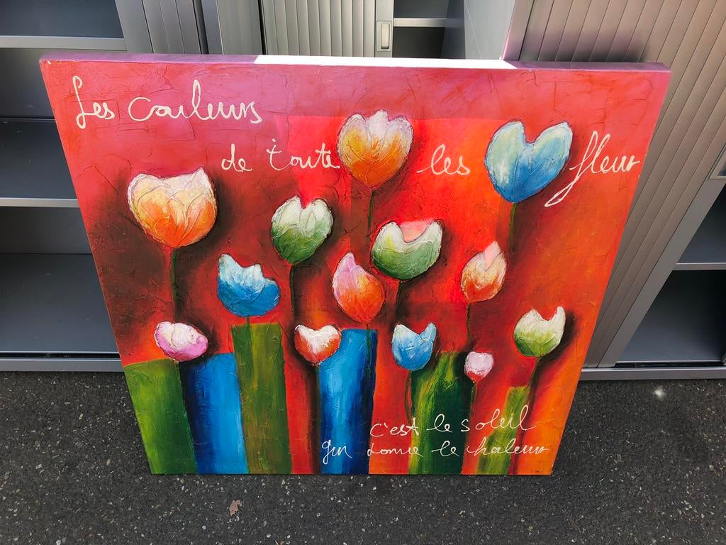 Canvas schilderij - Le couleur de route le fleur, Ophalen, Gebruikt, 100 tot 125 cm, Schilderij