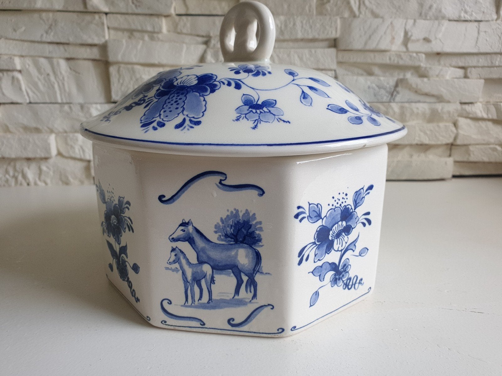 Delfts Blauw Koekpot Cookie Jar keramiek ø 16 cmc - 17,5 cm, Ophalen of Verzenden, Zo goed als nieuw, Keramiek, Delftsblauw