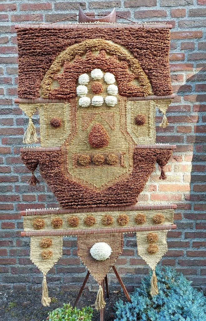 Tijdelijke prijsverlaging DON FREEDMAN 1970 wandkleed 145x75, Gebruikt, Vintage, Ophalen of Verzenden, Bruin