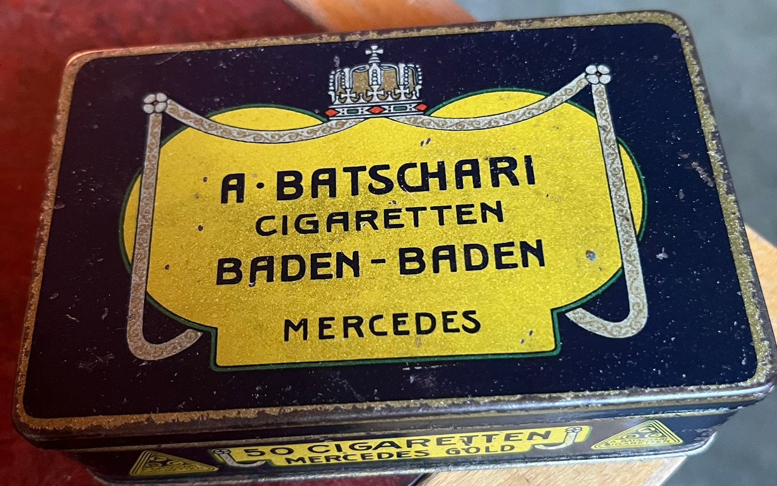 Sigarenblikje Batschari cigaretten Mercedes Baden - Baden, Ophalen of Verzenden, Zo goed als nieuw, Overige
