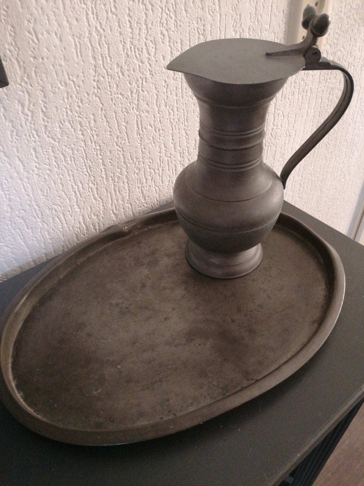 Vintage Tinnen Dienblad met Drinkbeker - Antiek Tin Set, Ophalen