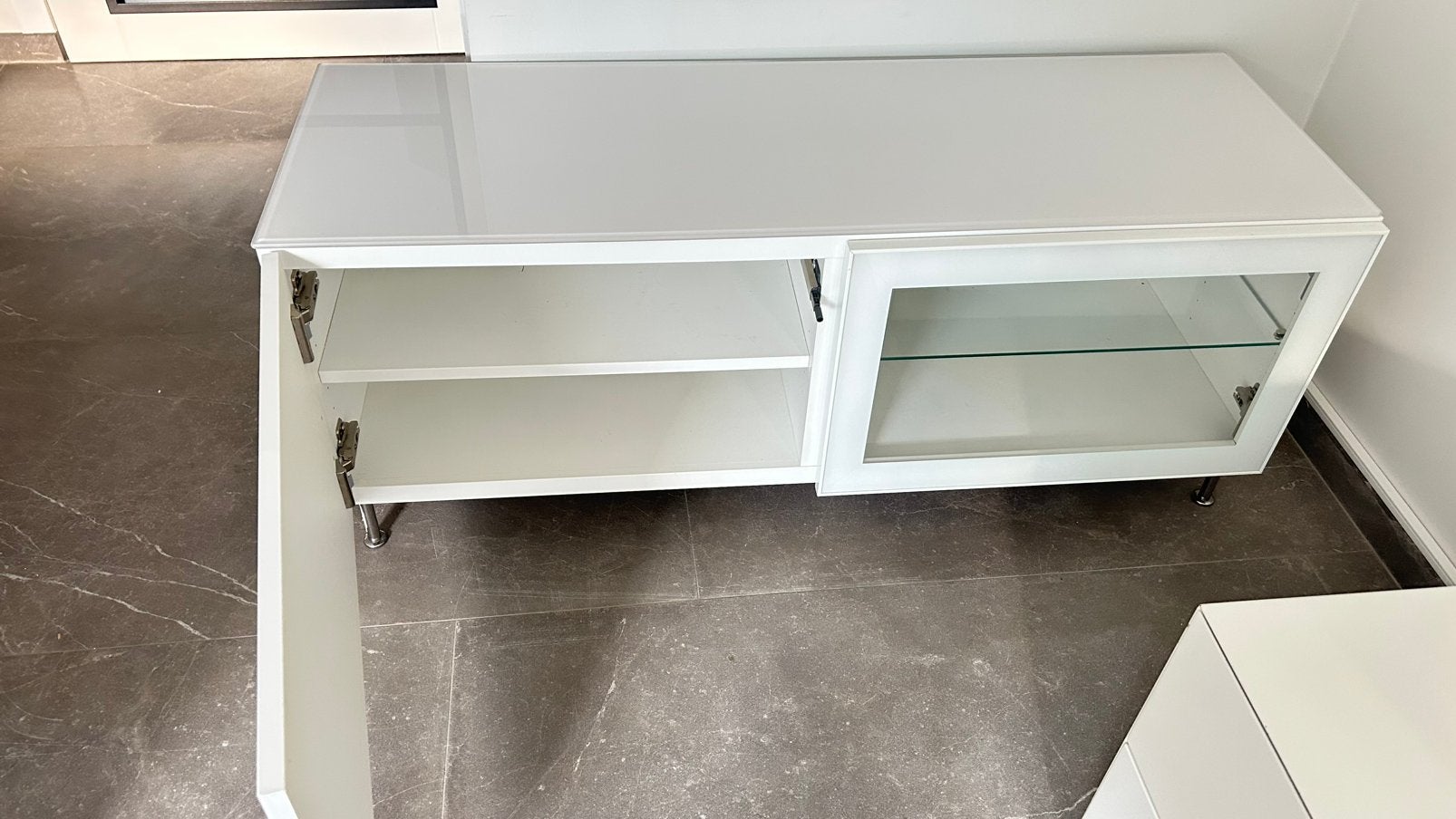 2 moderne witte hoogglans TV kasten, Huis en Inrichting, Ophalen, 50 tot 100 cm, Zo goed als nieuw, Minder dan 100 cm