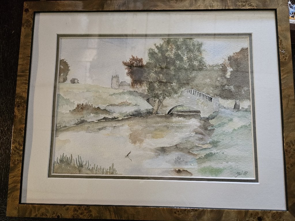 Mooi aquarel schilderij met passe-partout in lijst., Ophalen