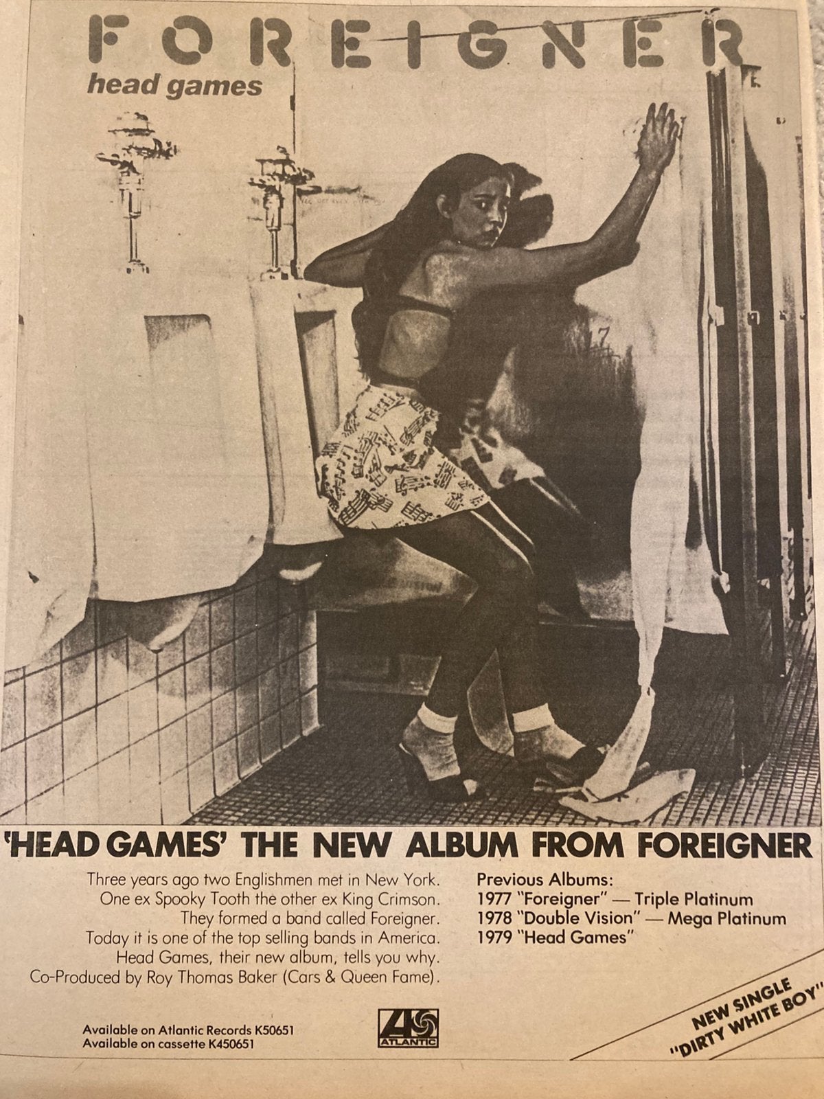 Paginagrote A3 advertentie FOREIGNER Head Games release, Ophalen of Verzenden, Gebruikt