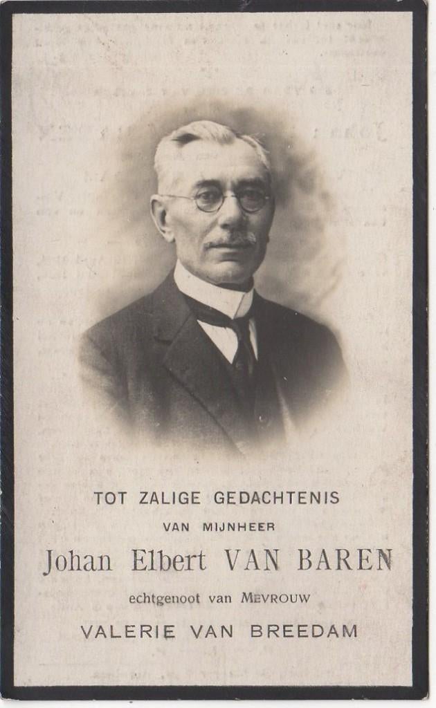 Johan Elbert van Baren 1864 Kerkdriel + 1926 Bornhem, 62 jr, Verzenden