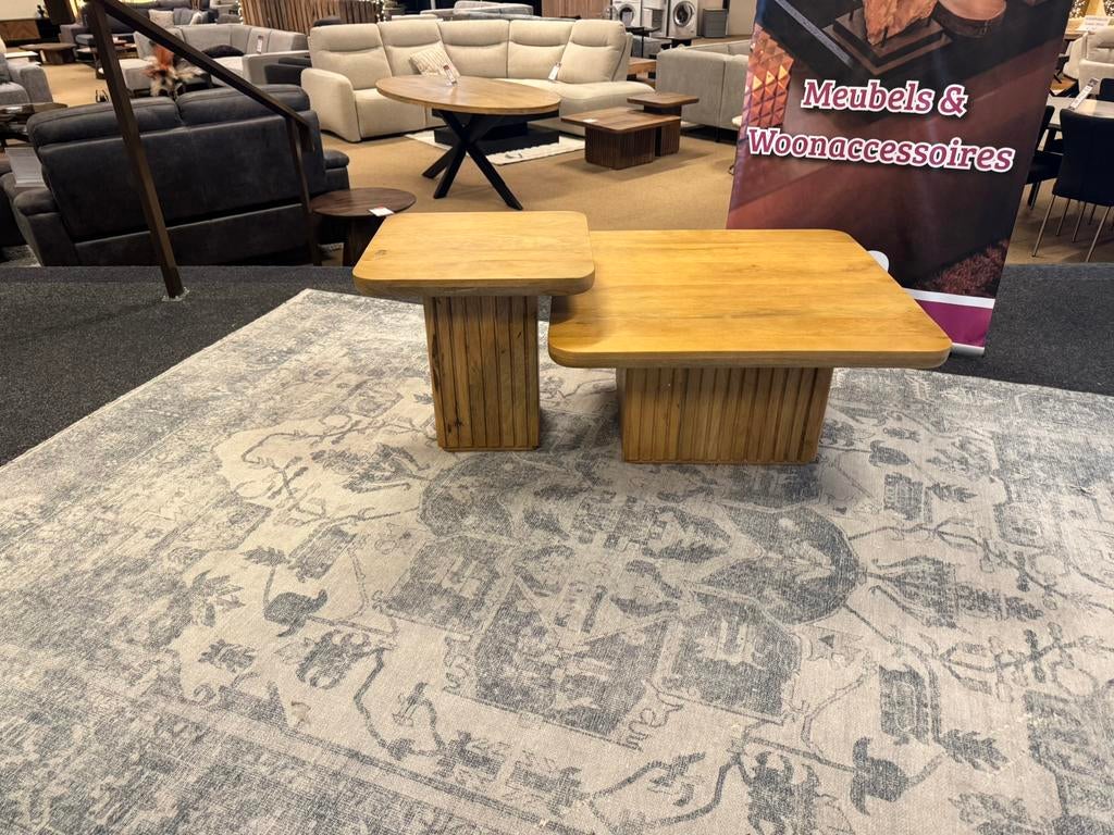 Salontafel 2 Delig Naturel mangohout Direct/Leverbaar E-7374, Ophalen, 50 tot 100 cm, Vierkant, Nieuw