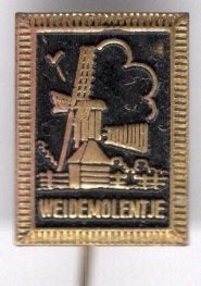 Weidemolen zwart op koper speldje ( W_085), Verzenden, Zo goed als nieuw, Stad of Land, Speldje of Pin