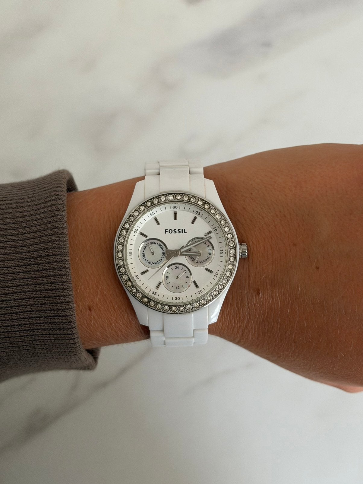 Fossil - White Watch Crystal Details, Sieraden, Tassen en Uiterlijk, Gebruikt, Staal, Fossil, Polshorloge